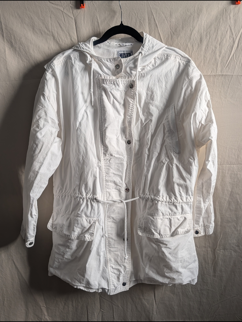 Vintage Mixed Blues Hooded Utility Jacket in White